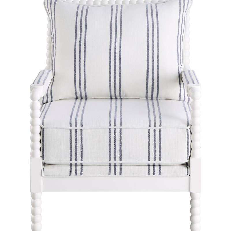 Style Living Room Chair, White And Navy Stripes, Stylish Stripe Chair With Frame - Enhances Interior Design