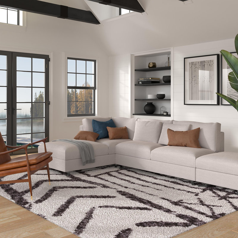 Tapis en polyester blanc et gris foncé Jesee