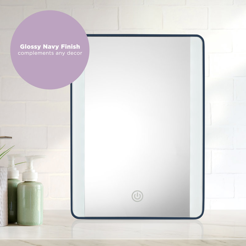 Glossy Navy LED Lighted Freestanding Makeup Mirror