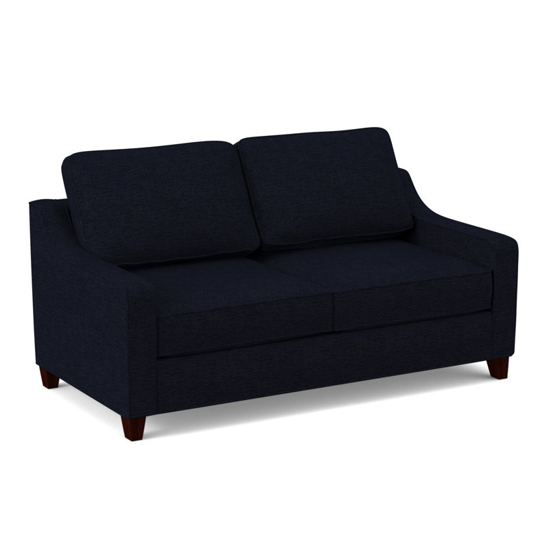 Clark 74" Square Arm Sofa with Reversible Cushions, Saylor Navy, Empire Mahogany