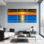 Coucher de soleil, horizon, océan, réflexion, ciel bleu, eau bleue, ensemble de 3 impressions sur toile-17065289