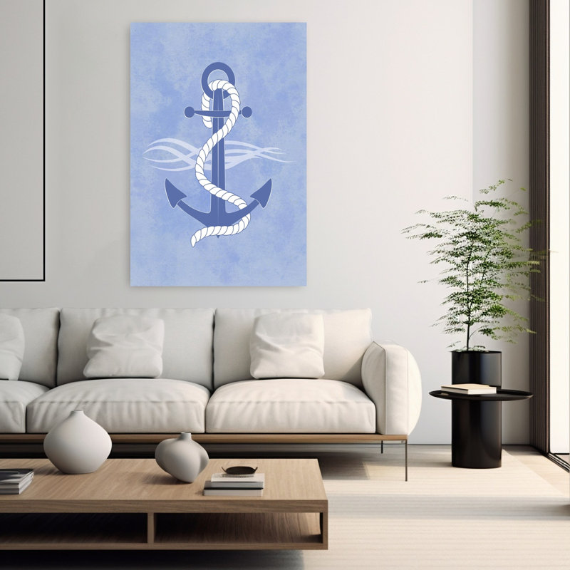 Art nautique, ancre nautique et corde, océan côtier, H 60 po x l 40 po