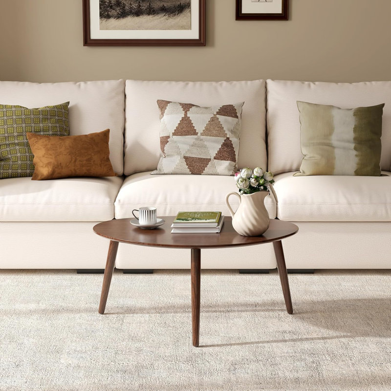 Solid Wood Three Leg Coffee Table, Brown Oak