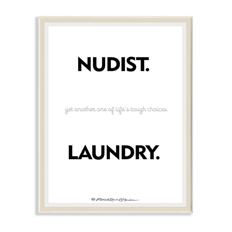 «Nudist or Laundry Funny Word» par Patrick Reid O'Brien - reproduction d'art textuel, H 19 po x l 13 po, Plaque murale