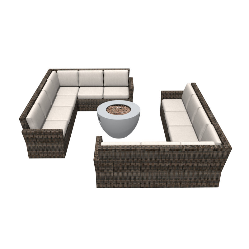 Wicker 12 - Person Patio Conversation Set with Cushions, Beige, Brown