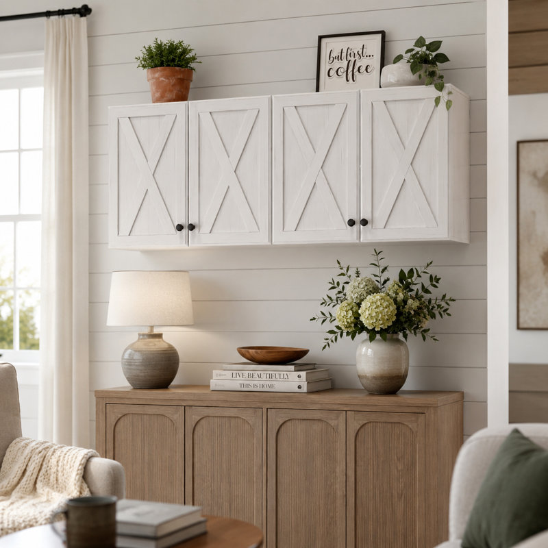 Armoire murale à porte de grange l 48 po x H 19 po, Blanc