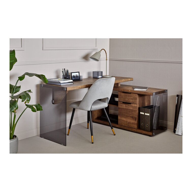 Bless international High Gloss Rotating L Shaped Desk with Storage