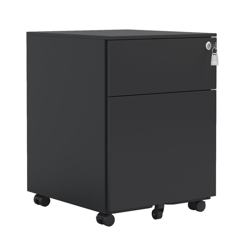 2 Drawer Mobile File Cabinet With Lock Steel File Cabinet For Legal/Letter/A4/F4 Size, Fully Assembled Except For Wheels, Home/ Office Design, Black
