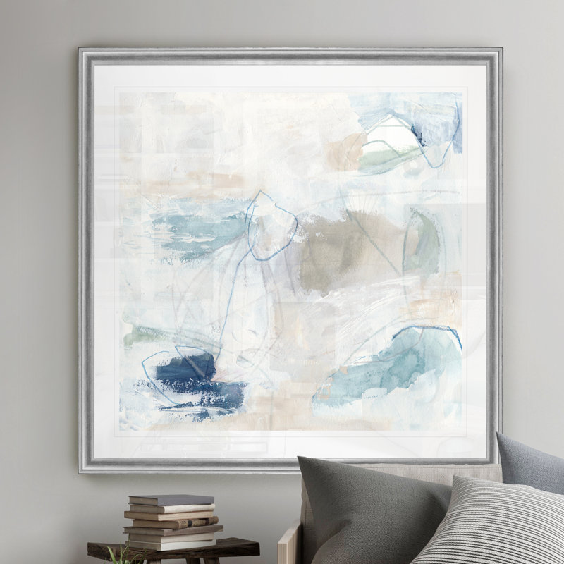 Pebble Coast IV, peinture sur toile, Cadre argenté, H 17,5 po x l 17,5 po x P 1,5 po