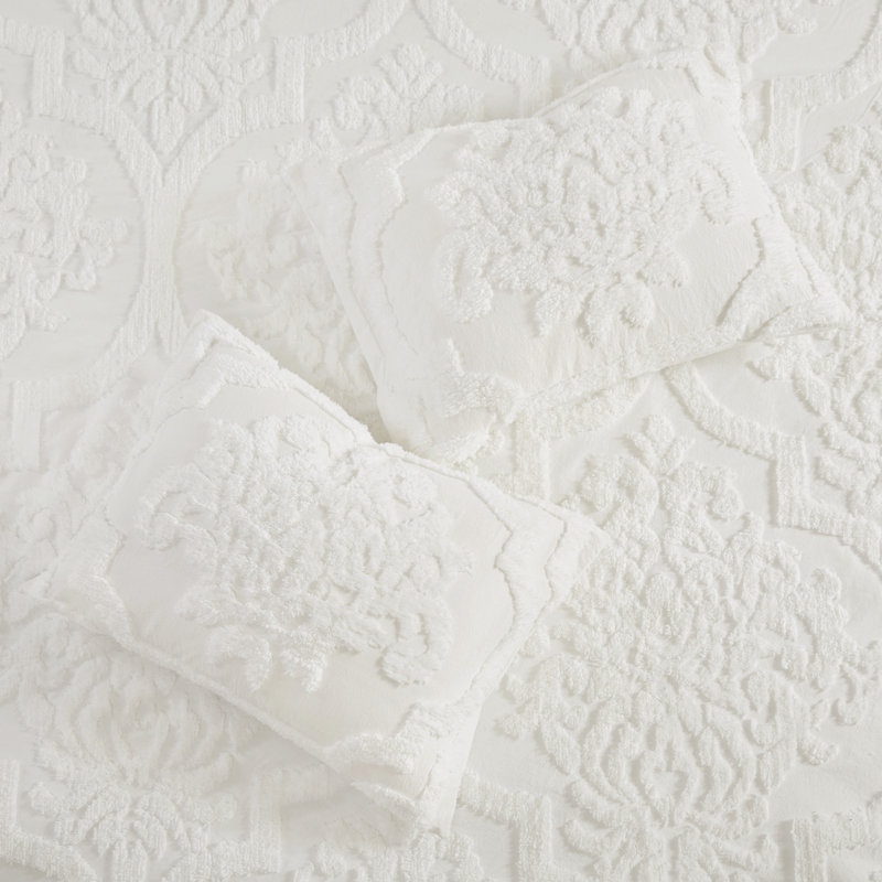 Viola White Cotton Chenille Damask Full Comforter Set