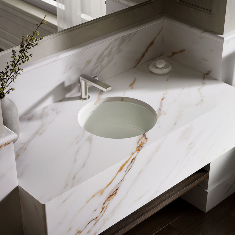 Verticyl Ceramic Vitreous China Circular Undermount Bathroom Sink with Overflow, Dune