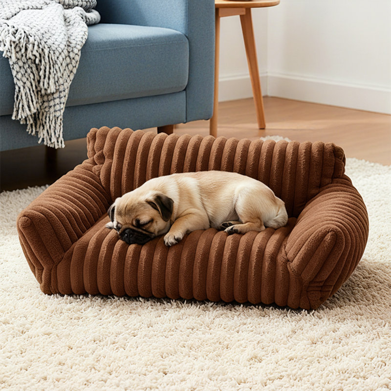 Faux Fur Pet Bed, Brown, 25" H x 61" W x 45" D