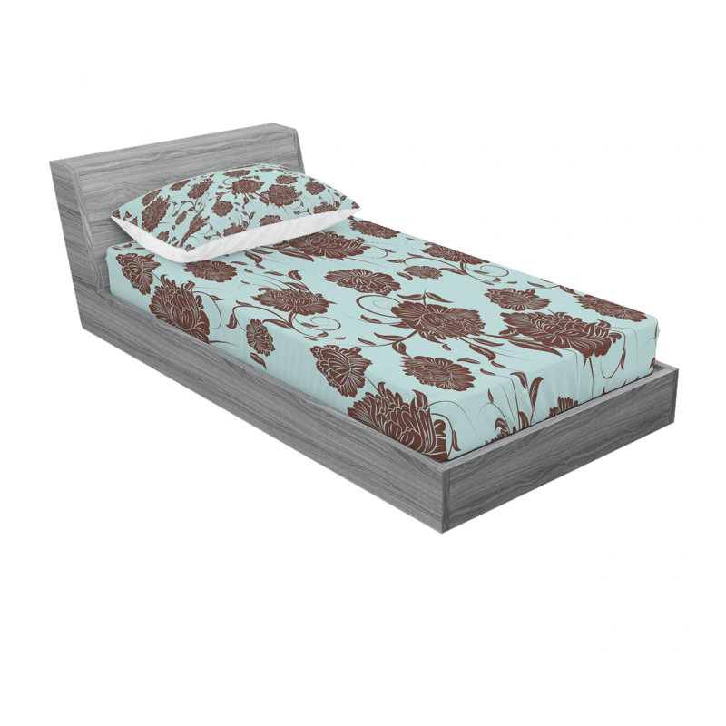 Microfiber Floral Sheet Set, Twin Sheet Set with Fitted Sheet, Big Little Flourishing Graphic Flowers Floral