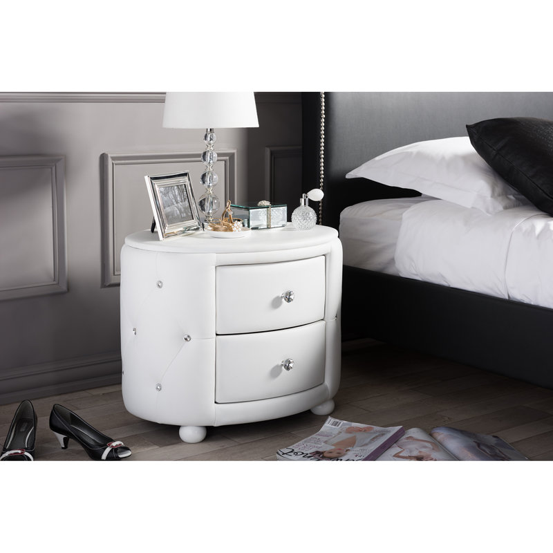 Table de chevet 2 tiroirs Meyanna, Blanc