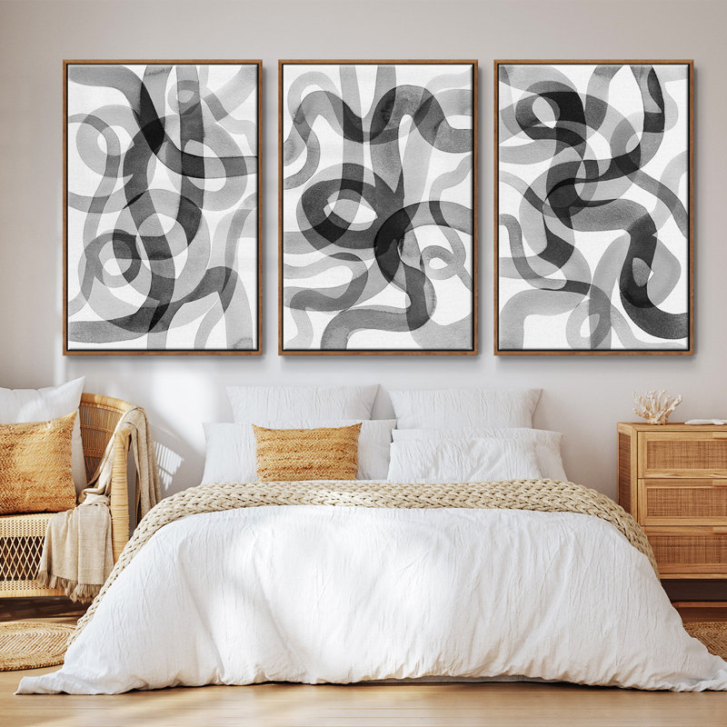 " Meander II " 3 - Pieces, Walnut Framed, 27" H x 54" W x 2" D