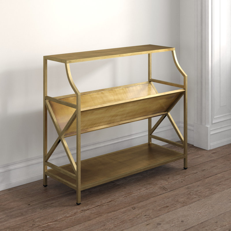 Asmir 32" H x 36" W Iron Bookcase, Antique Gold