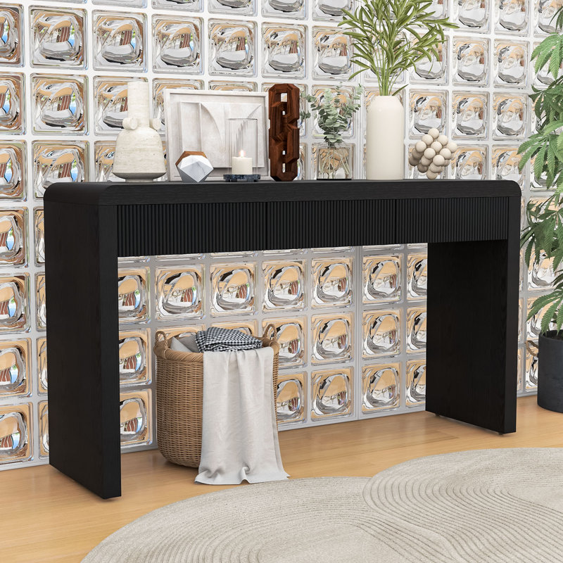 Console Farmhouse Charm - façades de tiroirs cannelées, panneau de fibres à densité moyenne durable avec placage de bois