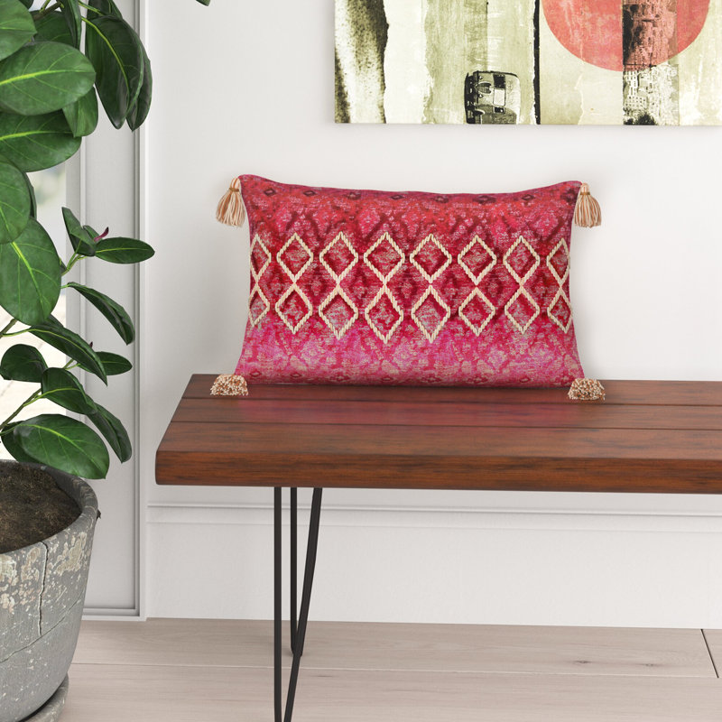 Pink and Ivory Embroidered Cotton Velvet Lumbar Pillow