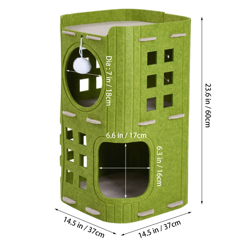 Orthopedic Nest / Cave Hooded Cat Mat Nest Bolster Pet Bed, Green