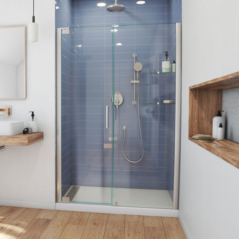 Porte de douche sans cadre Elegance l 58 po x H 72 po, Nickel brossé
