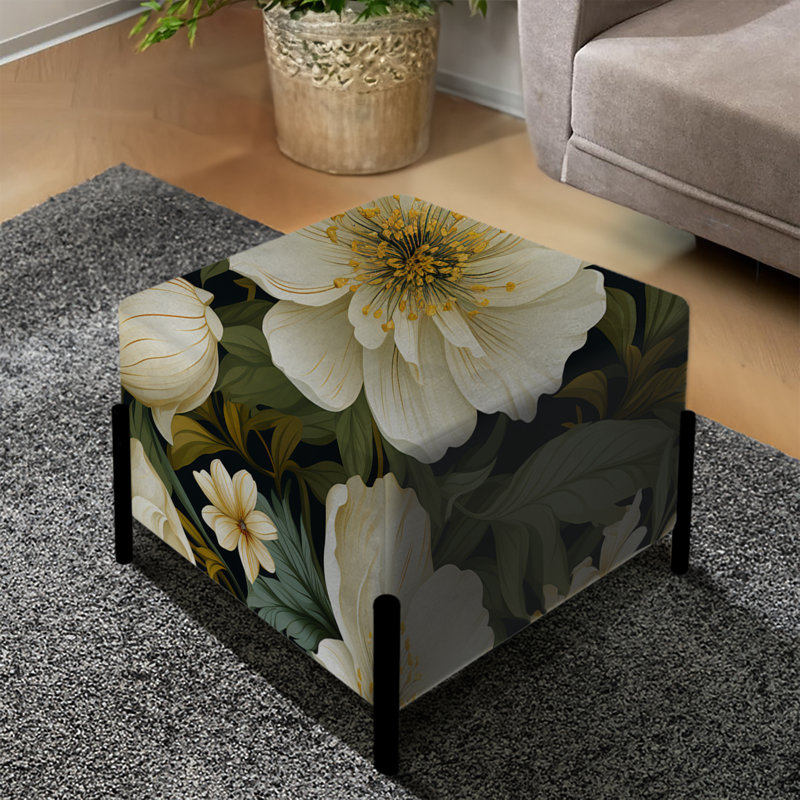 Blanc blanc vert Elegance Botanical Motif II - Repose-pieds carré floral