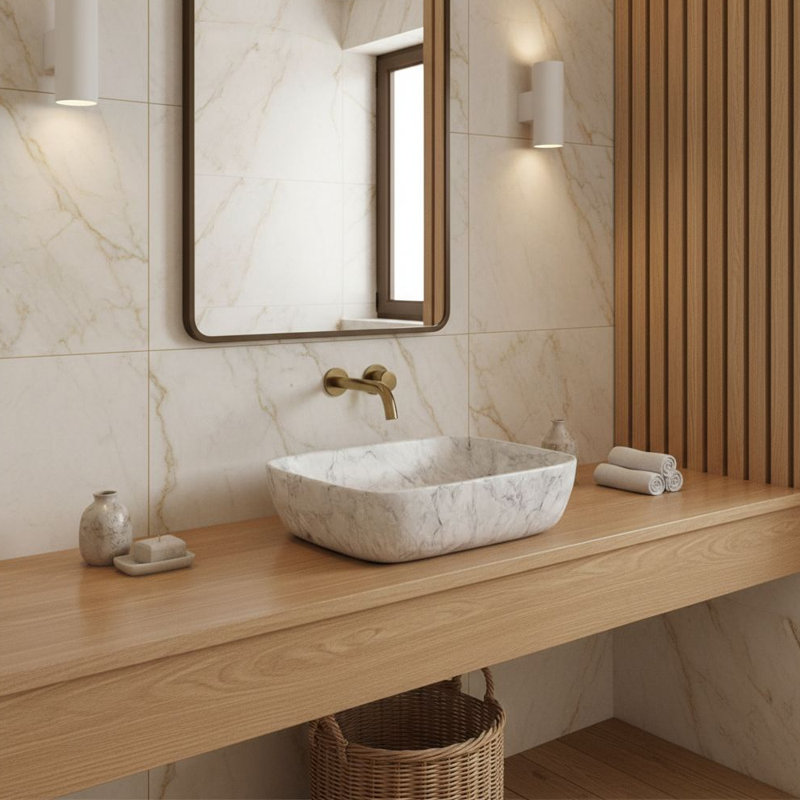 Lavabo vasque rectangulaire en céramique blanche 19 po, lavabo de comptoir moderne
