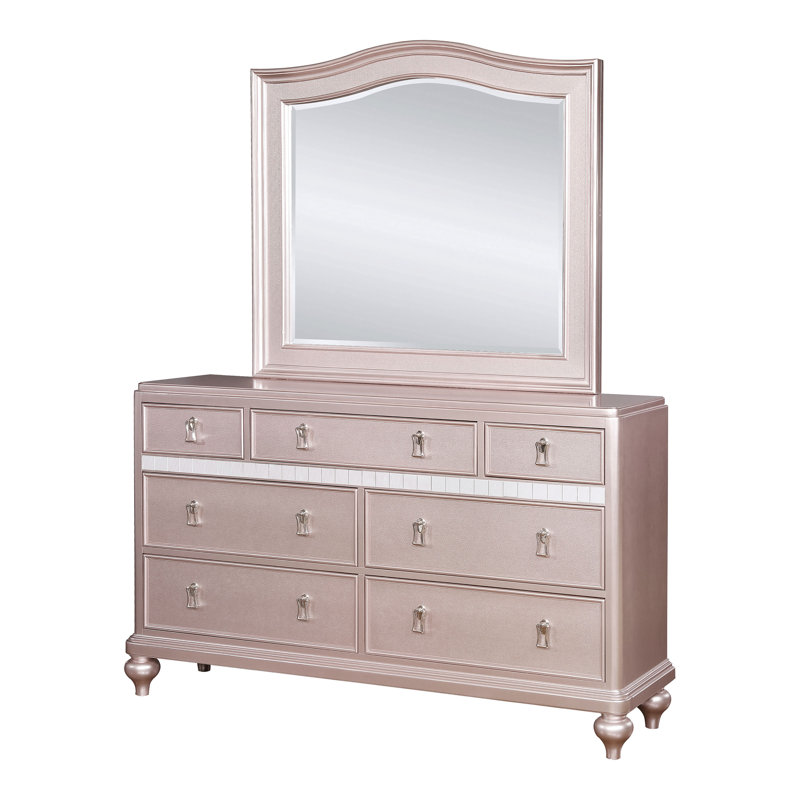 Annistyn 7-Drawer Double Dresser with Mirror, Rose Gold