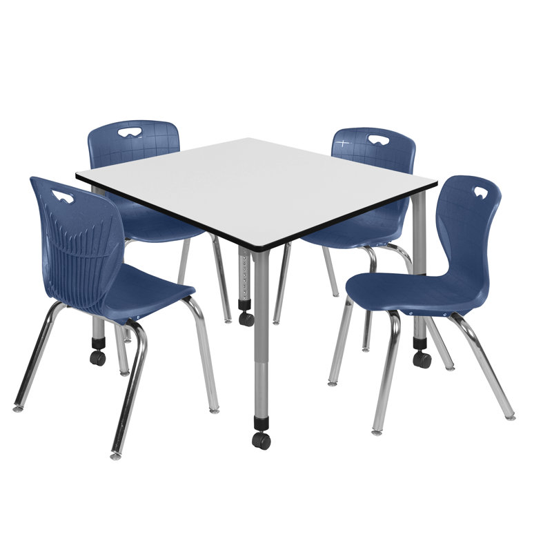 Ensemble de table de salle à manger L 42 po Romig Kee, H 34 po x L 48 po x l 48 po, Blanc, Bleu