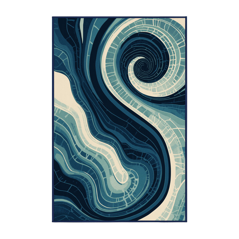 Tapis bleu marine délavé à la machine Ory, 2 x 3