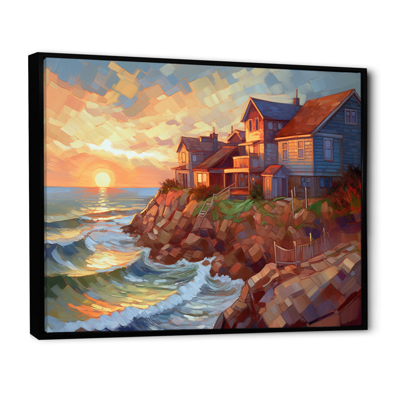 «Seaside Village Dream II», reproduction sur toile, H 30 po x l 40 po x P 1,5 po, Cadre flottant noir