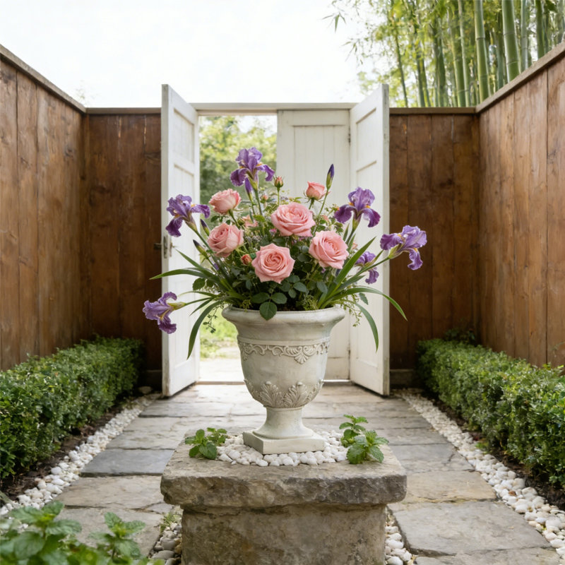 Jardinière urne de jardin, 16,75 x 16,75 x 20,25 pouces, pot de fleurs d'intérieur de style classique pour l'extérieur, sans assemblage fait à la main, conception unique, pour patio, jardin, salon, décoration intérieure