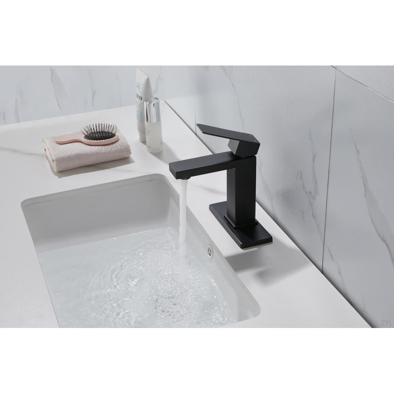 Single Handle Bathroom Sink Faucet With Pop-Up Drain (With Overflow), Matte Black