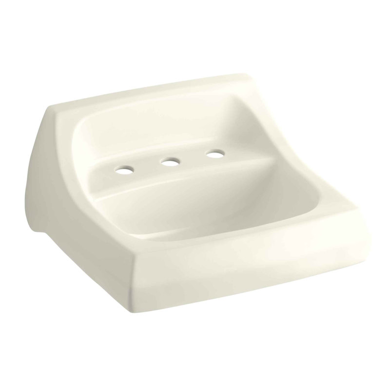 Kingston Vitreous China Rectangular Wall Mount Bathroom Sink with Overflow, Biscuit, 8"