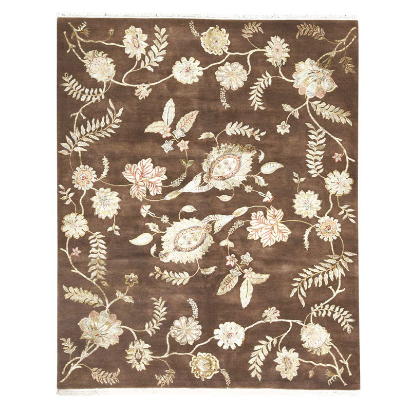 Wool Floral Area Rug in Brown/Ivory/Rust/Green