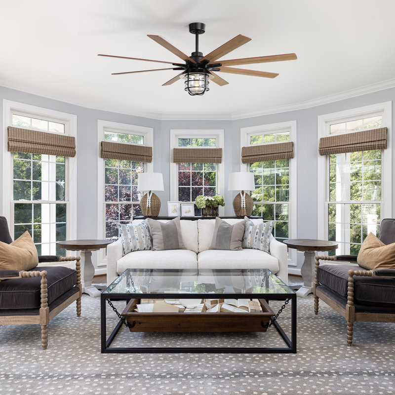 Nicola 66'' 8-Blade Black Farmhouse Ceiling Fan with Light Kit and Remote Control