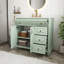 Meuble-lavabo vert moderne en MDF de 36 po avec lavabo en céramique, armoire de salle de bain en bois massif avec tiroir rabattable, 3 tiroirs et 2 portes, avec poignées en métal doré