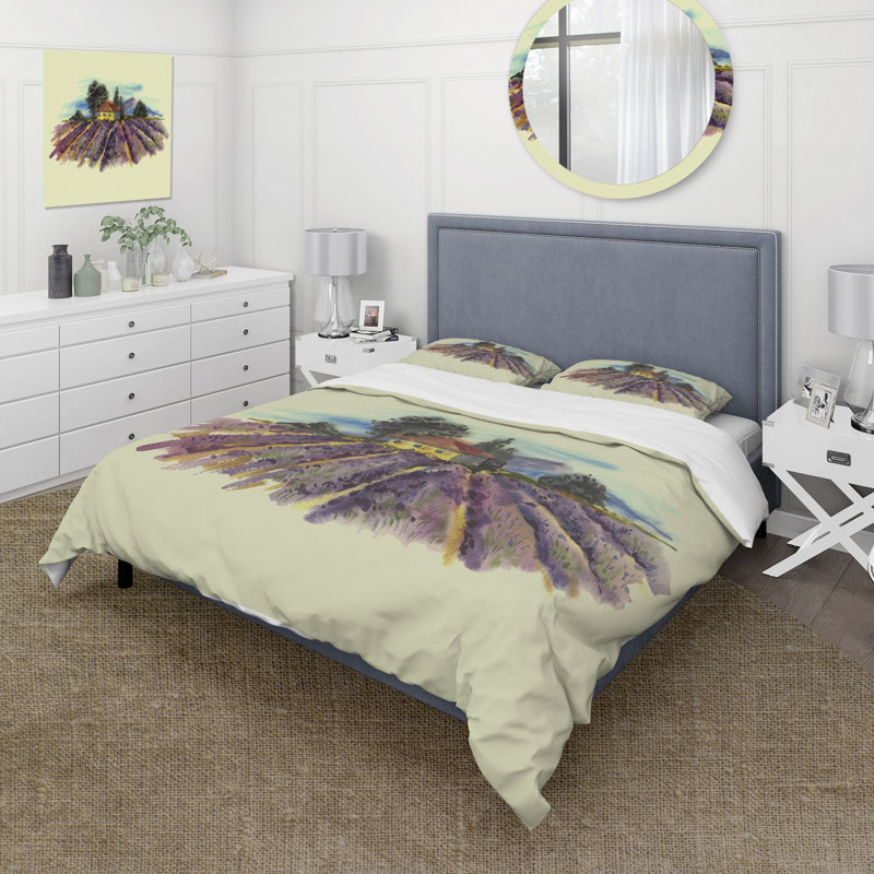 Paysage avec lavande fleurie - ensemble de housse de couette traditionnel - microfibre de polyester