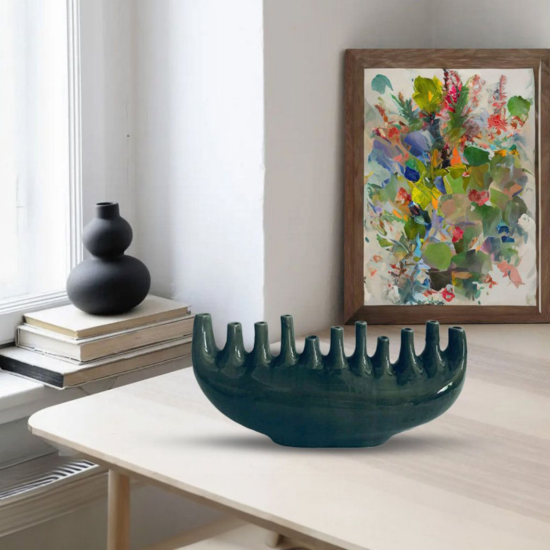 Modern Ceramic Candelabra Centerpiece, Green