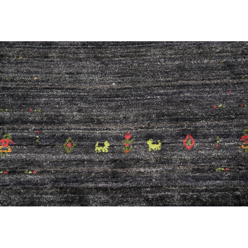 Tapis de couloir gris chic de style Gabbeh 4 x 12 détails multicolores pour n'importe quelle pièce