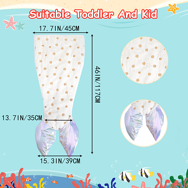 Couverture Kids Mermaid Tail, Blanc / Doré, 46" L x 17.7" W