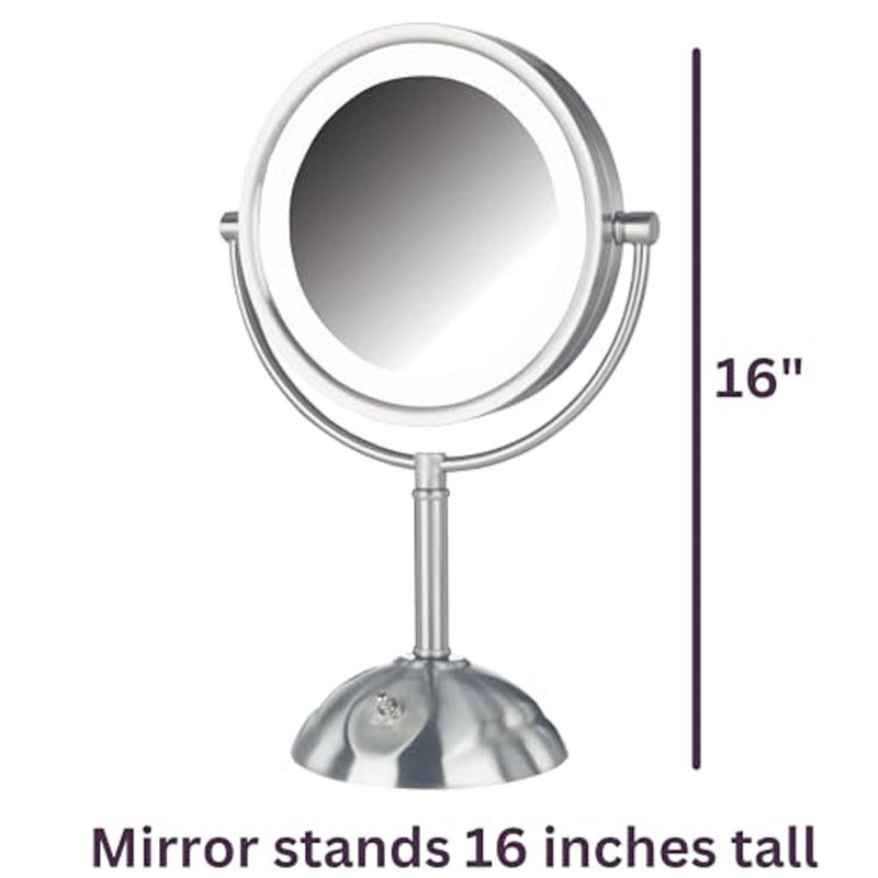 8.5" Lighted Tabletop Magnified Makeup Mirror, Plug In, Bronze