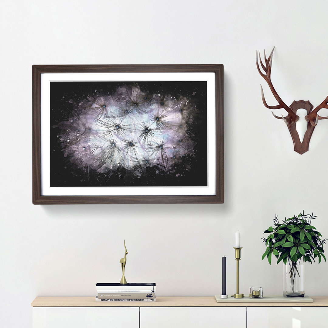 Dandelion Seeds In Blue & Pink Paint Splash - Framed Print