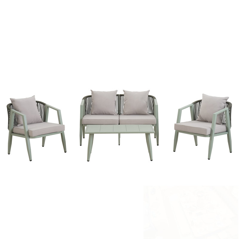 Lidio 4 pièces avec 2 chaises et coussin moelleux, Gris clair