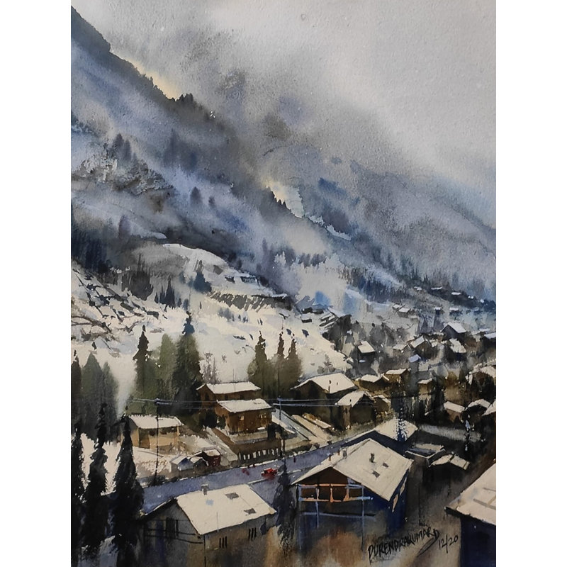 Enneigé - Harmonie matinale | Aquarelle sur papier | Par Purendrakumar Deogirkar