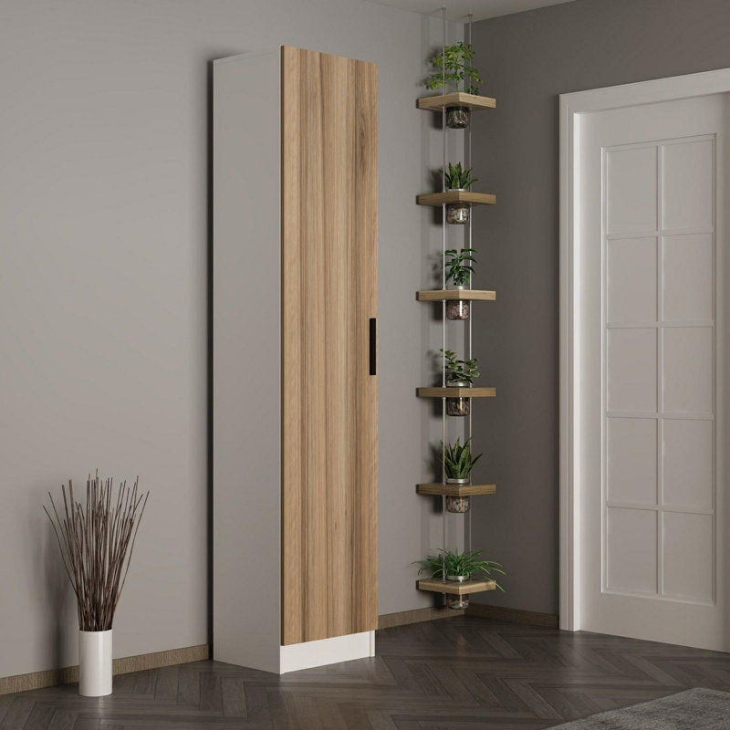 Modern Hall Stand, Walnut Color, 17.7 x 82.7 x 13.8 Inches | 100% Melamine Coated Particle Board, Thickness: 0.7 Inches | Stylish Storage Solution for Entryway, Durable and Elegant Design, Novelty Concept