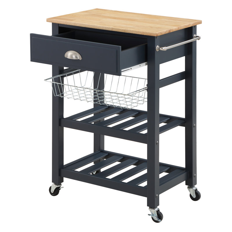 Chariot de cuisine de 23,5 po de largeur avec plateau en bois massif, Bleu
