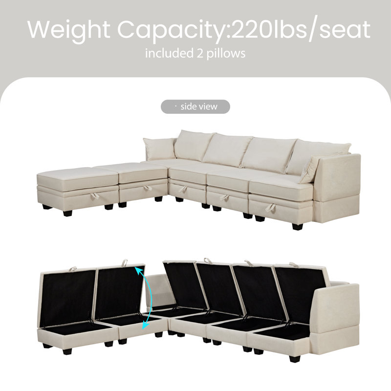Jocimar Upholstered U-Shaped Sectional Symmetrical, Beige 100% Linen