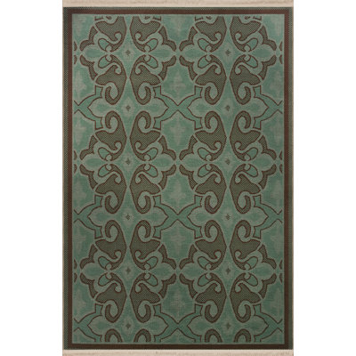 Green Brown Themed Abstract Pattern Creative Vintage Decorative Rug