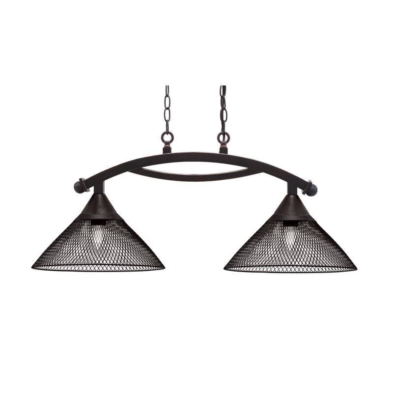 Luminaire suspendu pour îlot de 2 lumières Bow au fini granit foncé avec abat-jour en métal cône granit foncé 14 po