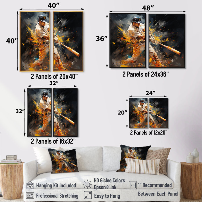 Baseball abstrait Home Run - Large Sport Baseball, art mural, Black, 36" H x 48" W, Impression encadrée flottante